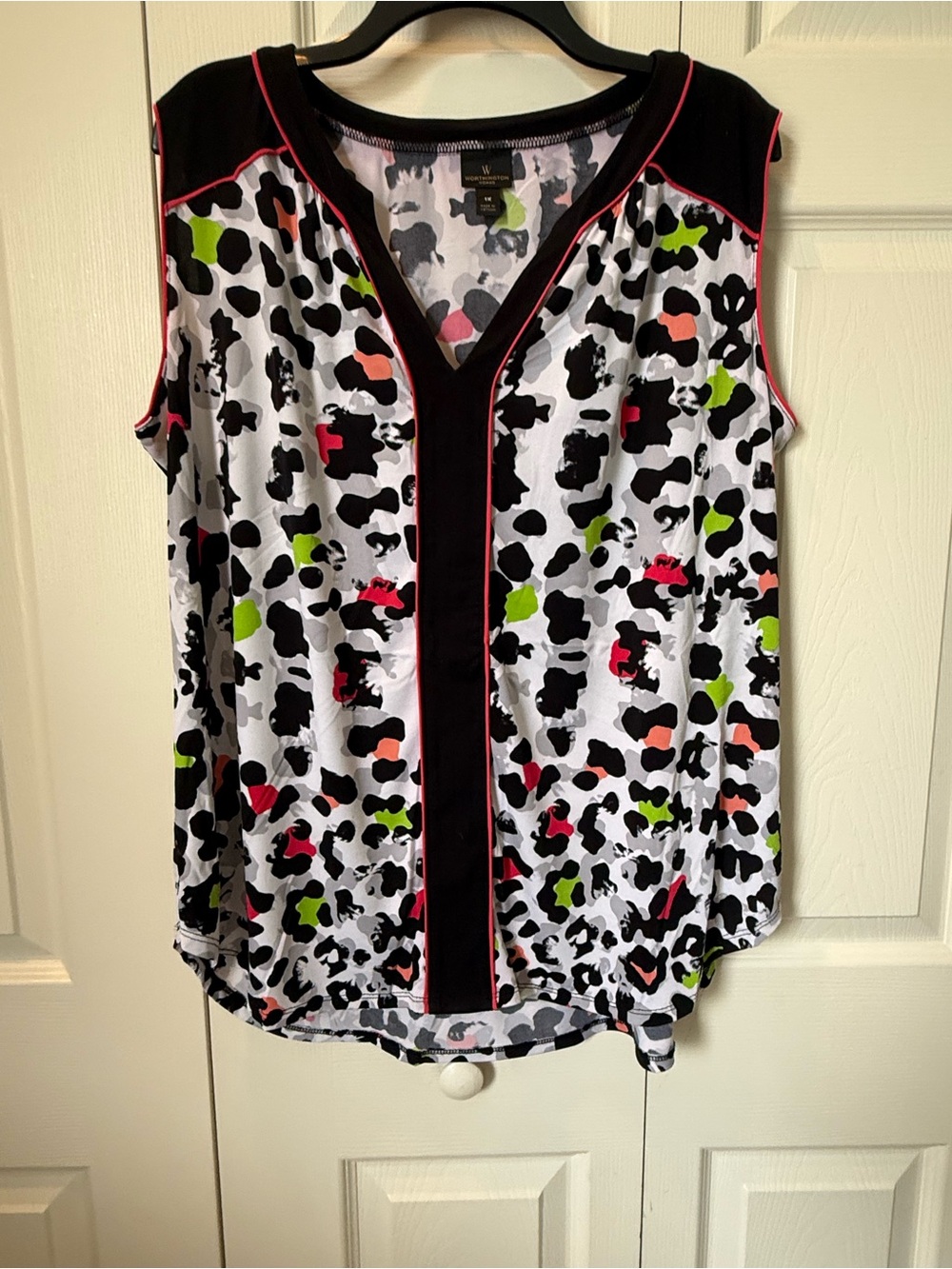 # Worthington Woman 1X V-Neck Animal-Print Blouse